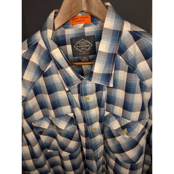 St. Johns Bay Comfort Stretch Classic Fit Blue Plaid Short Sleeve Shirt XXL men - Picture 9 of 10